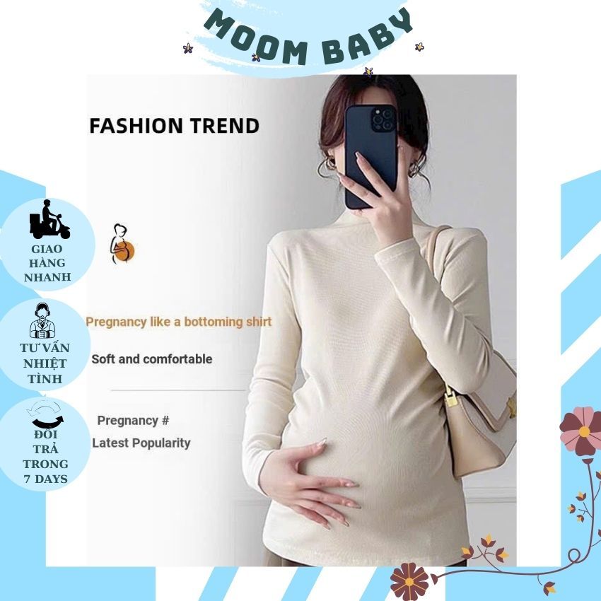 ÁO GIỮ NHIỆT V294 CỔ 3 PHÂN CO DÃN KẾT HỢP CỔ BÈO XINH XẮN CHO MẸ BẦU