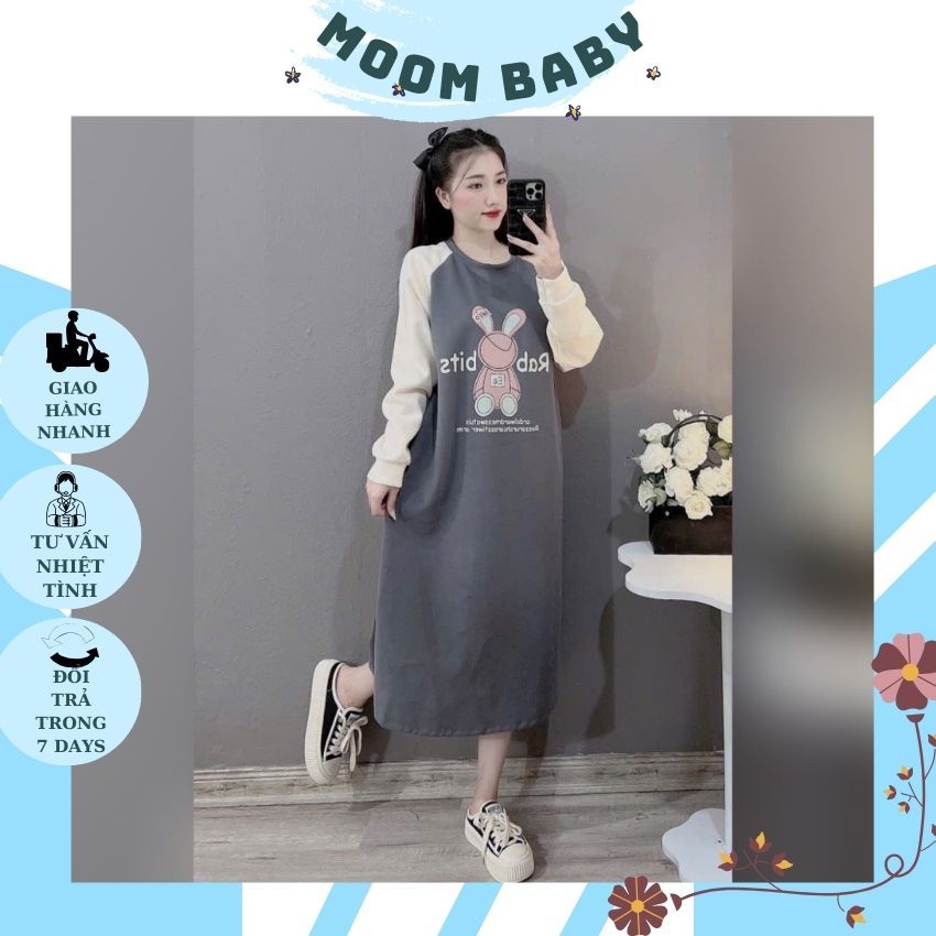 VÁY BẦU DÁNG SUÔNG V297 CHẤT NỈ MỀM MẠI HÌNH IN NGỘ NGHĨNH CHO MẸ BẦU
