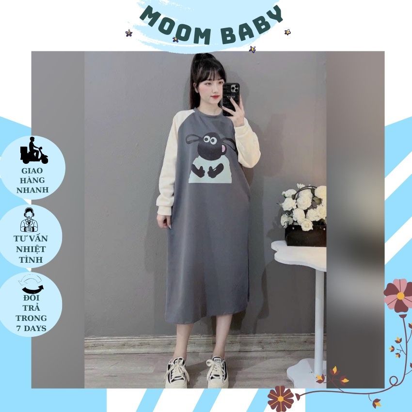 VÁY BẦU DÁNG SUÔNG V297 CHẤT NỈ MỀM MẠI HÌNH IN NGỘ NGHĨNH CHO MẸ BẦU