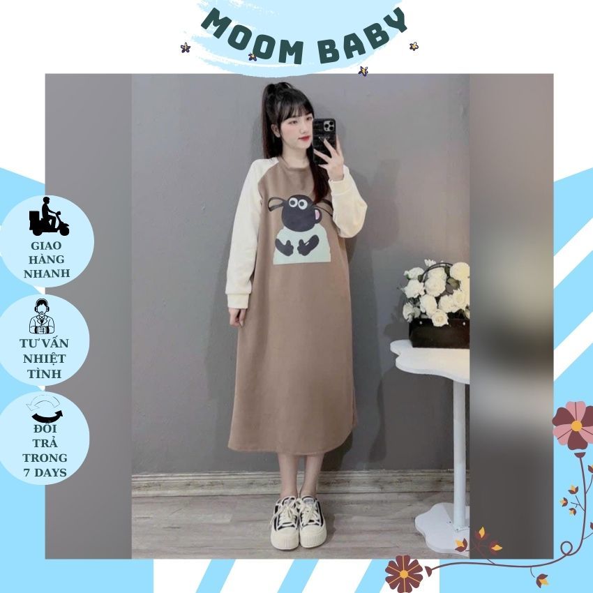 VÁY BẦU DÁNG SUÔNG V297 CHẤT NỈ MỀM MẠI HÌNH IN NGỘ NGHĨNH CHO MẸ BẦU