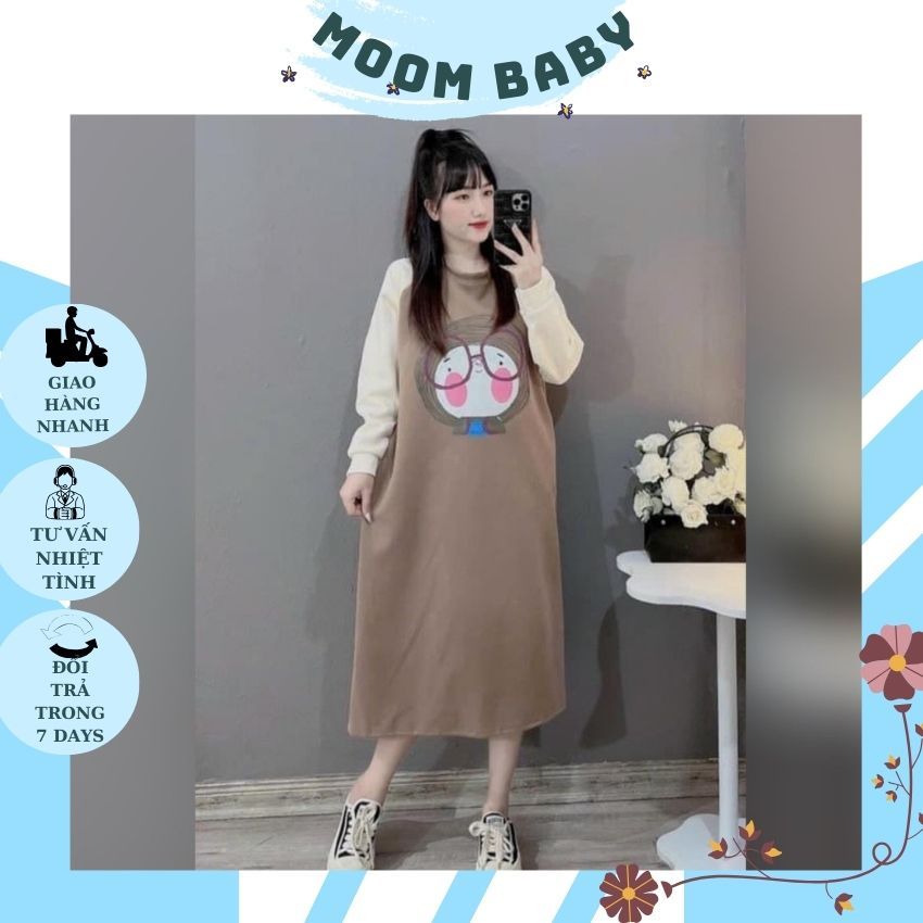 VÁY BẦU DÁNG SUÔNG V297 CHẤT NỈ MỀM MẠI HÌNH IN NGỘ NGHĨNH CHO MẸ BẦU