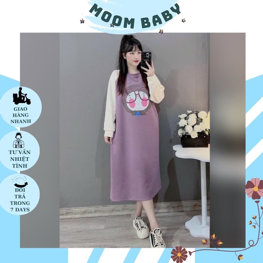 VÁY BẦU DÁNG SUÔNG V297 CHẤT NỈ MỀM MẠI HÌNH IN NGỘ NGHĨNH CHO MẸ BẦU