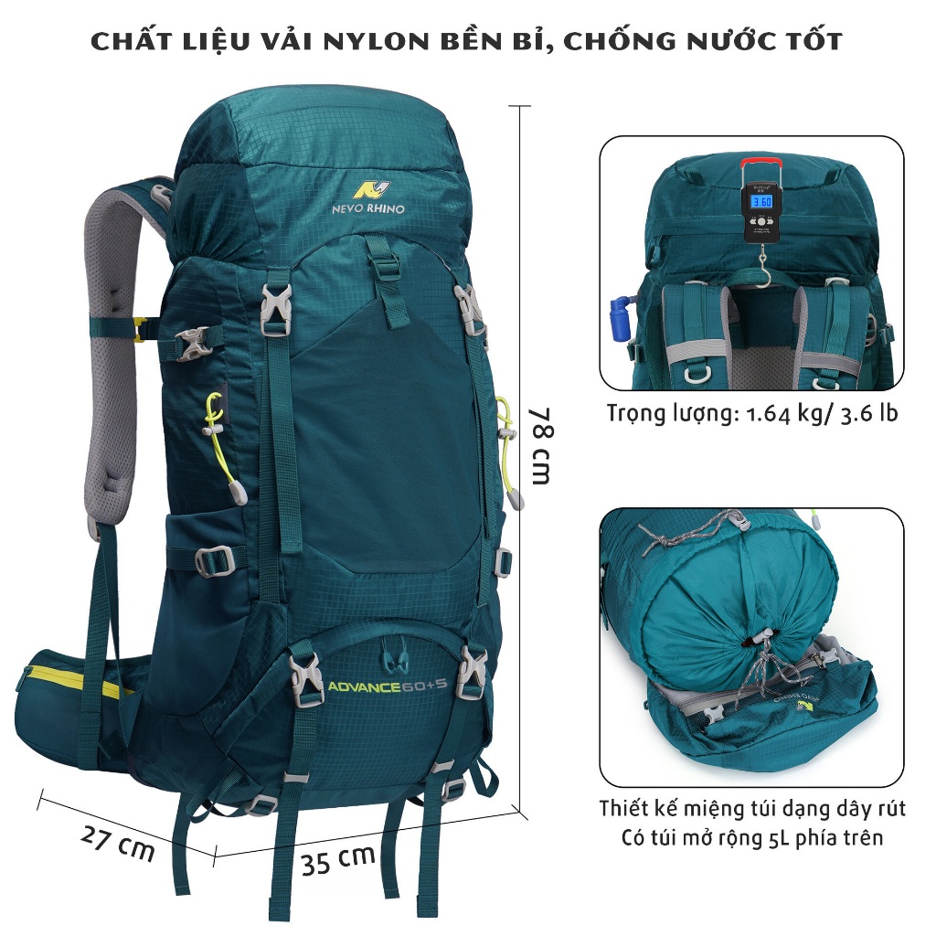 Balo du lịch, leo núi, trekking cỡ lớn – 65 lít – NEVO RHINO V65 - ZÓNG®