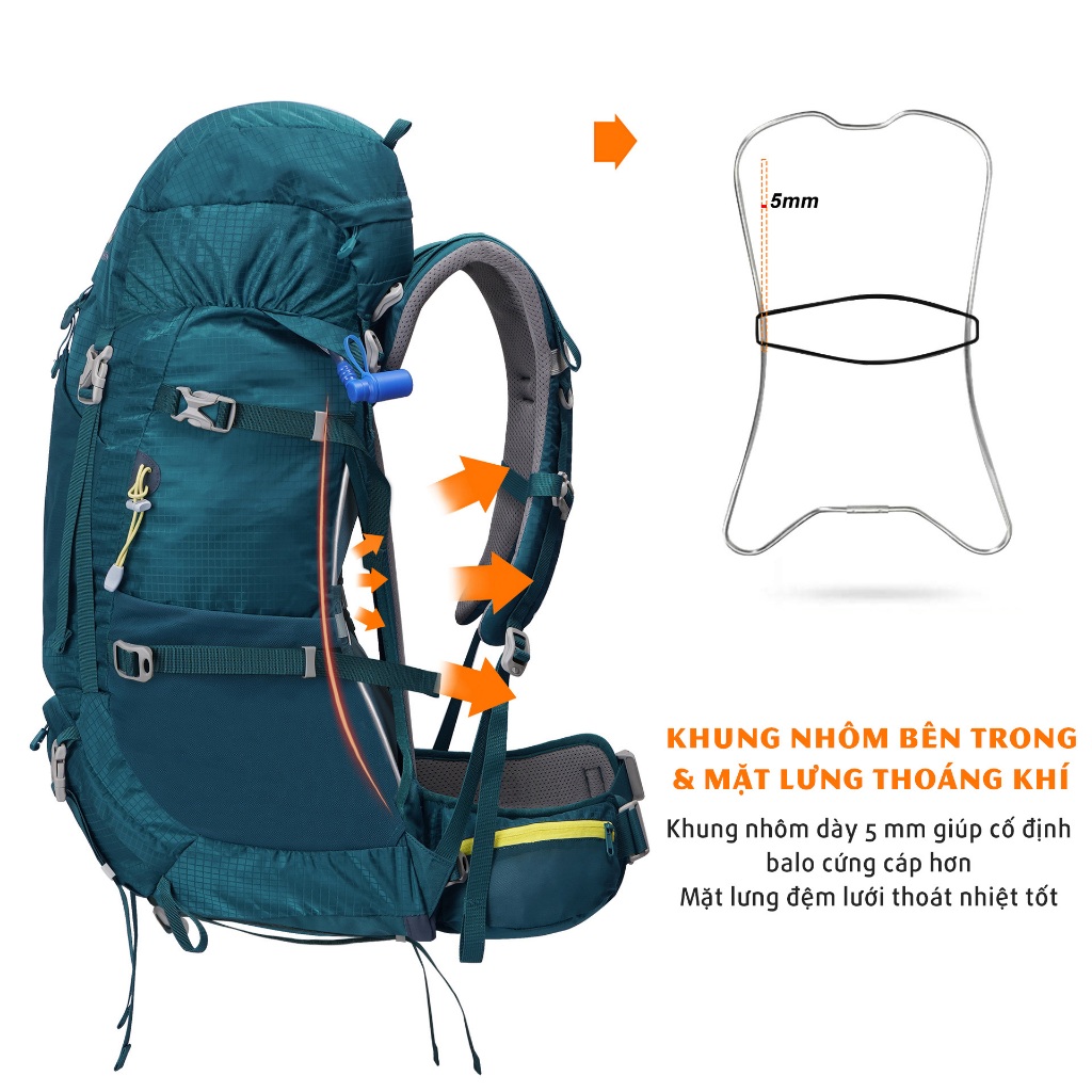 Balo du lịch, leo núi, trekking cỡ lớn – 65 lít – NEVO RHINO V65 - ZÓNG®