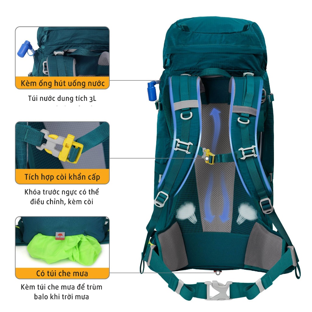 Balo du lịch, leo núi, trekking cỡ lớn – 65 lít – NEVO RHINO V65 - ZÓNG®