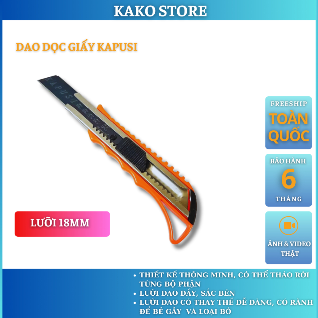 Dao dọc giấy Kapusi cao cấp, dao trổ, lưỡi 18mm, dụng cụ sửa chữa Kako store