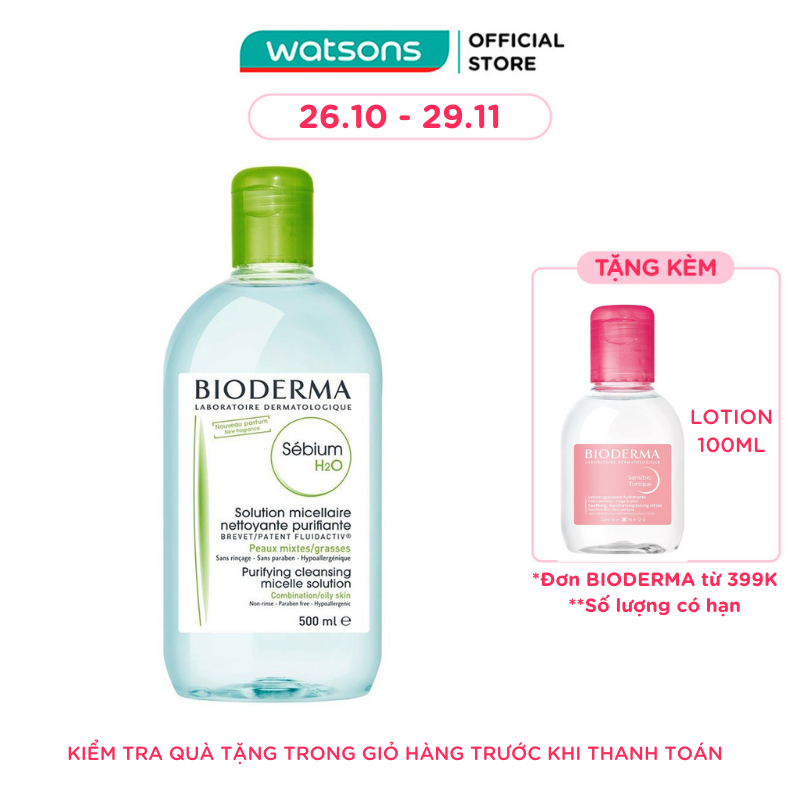 [Mã FMCGWA101 giảm 8% đơn 250K] Nước Tẩy Trang Dành Cho Da Hỗn Hợp vàDa Dầu Bioderma Sebium H20 500ml