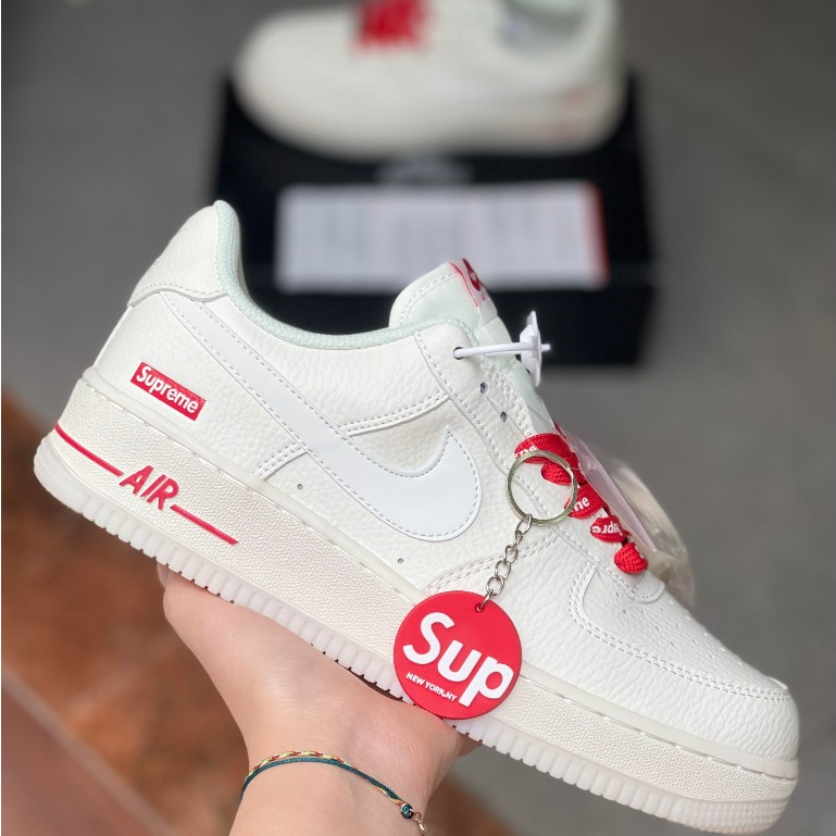 Giày Sneaker _Nike Air Force 1 Trắng Superme,Giày thể thao,Giày AF1 Trắng Dây Đỏ Superme Bản Chuẩn S.C Full Box Bill
