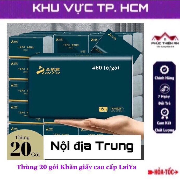 Thùng 20 gói Giấy ăn cao cấp LaiYa, gói lớn - siêu dai, mềm mịn