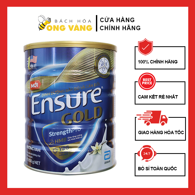Sữa bột Ensure Gold Abbott hương Vani và hương Lúa mạch 850g