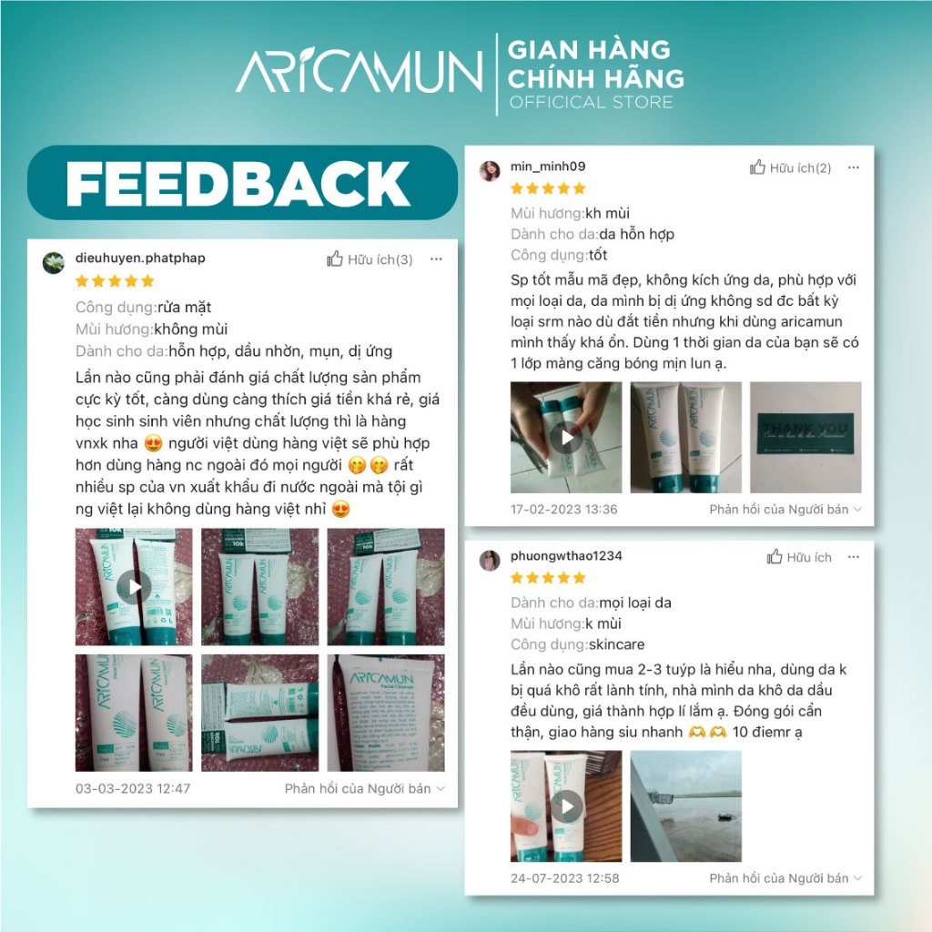 Sữa Rửa Mặt Không Xà Phòng Dịu Nhẹ Cho Mọi Loại Da ARICAMUN Facial Cleanser 100ml