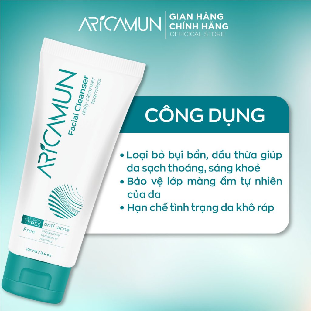 Sữa Rửa Mặt Không Xà Phòng Dịu Nhẹ Cho Mọi Loại Da ARICAMUN Facial Cleanser 100ml