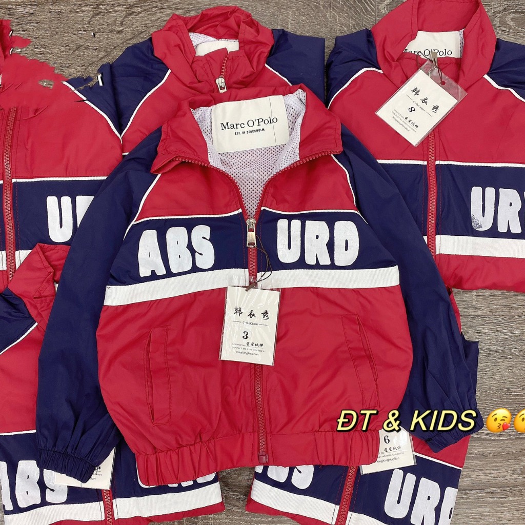 Áo khoác gió bomber phối 2 màu cho bé trai, bé gái 10-20kg