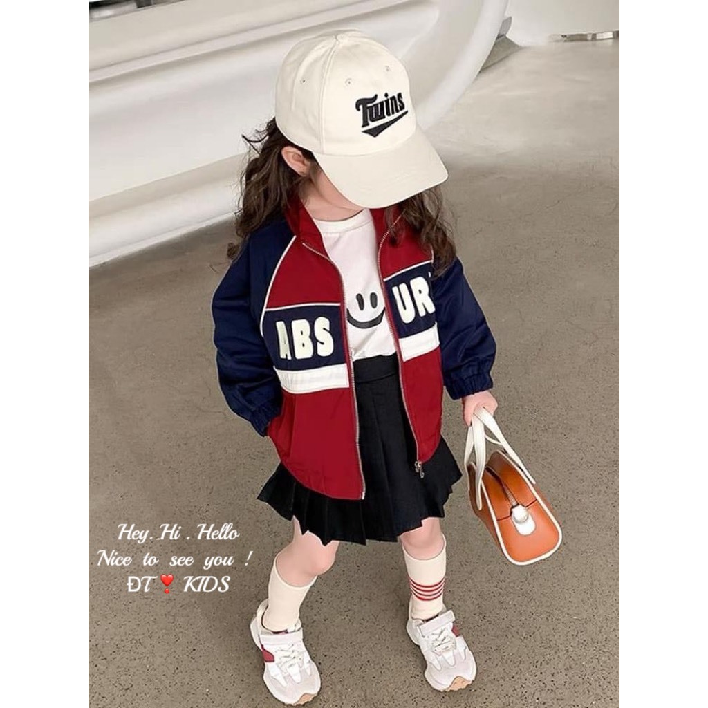 Áo khoác gió bomber phối 2 màu cho bé trai, bé gái 10-20kg