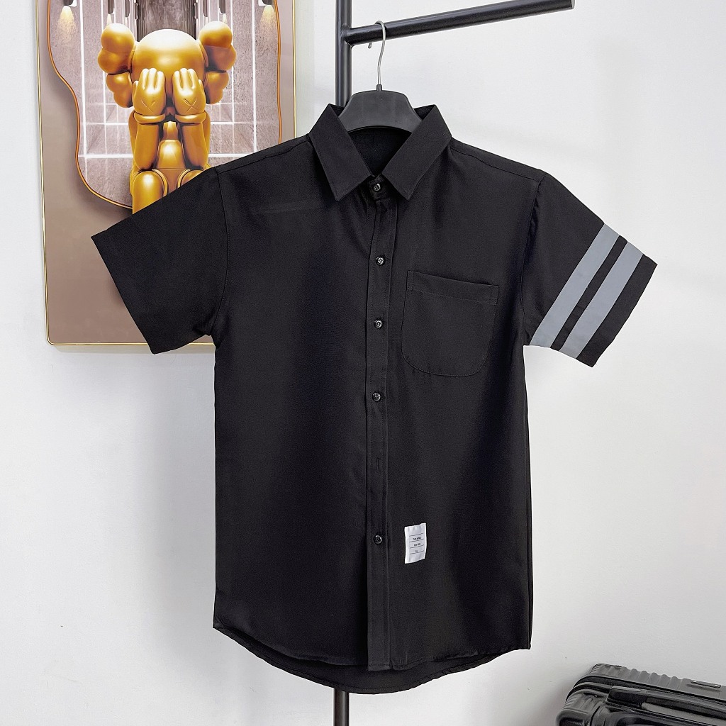 Áo Sơ Mi Nam ngắn Tay, Vải cotton, co dãn nhẹ, độ dày vừa phải, thêu logo chân áo và rằn tay================>>>