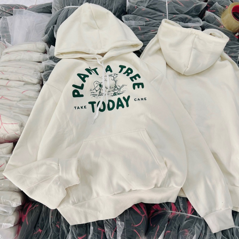 Áo Hoodie Basic Tay Bồng Form Rộng Không Xù Lông