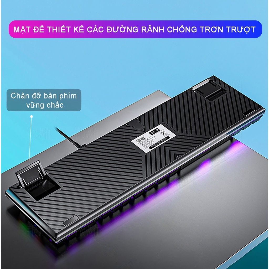 Bàn phím cơ gaming có dây ZENDOTECH ZK-3 TKL 87 phím blue switch đèn led nhiều chế độ cho máy tính laptop