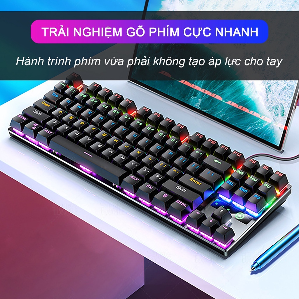 Bàn phím cơ gaming có dây ZENDOTECH ZK-3 TKL 87 phím blue switch đèn led nhiều chế độ cho máy tính laptop