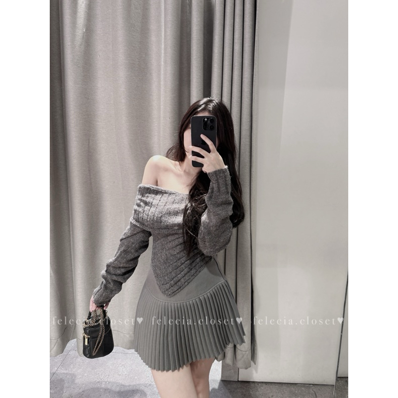 Áo len trễ vai vạt nhọn