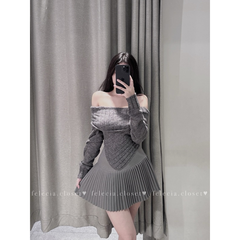 Áo len trễ vai vạt nhọn