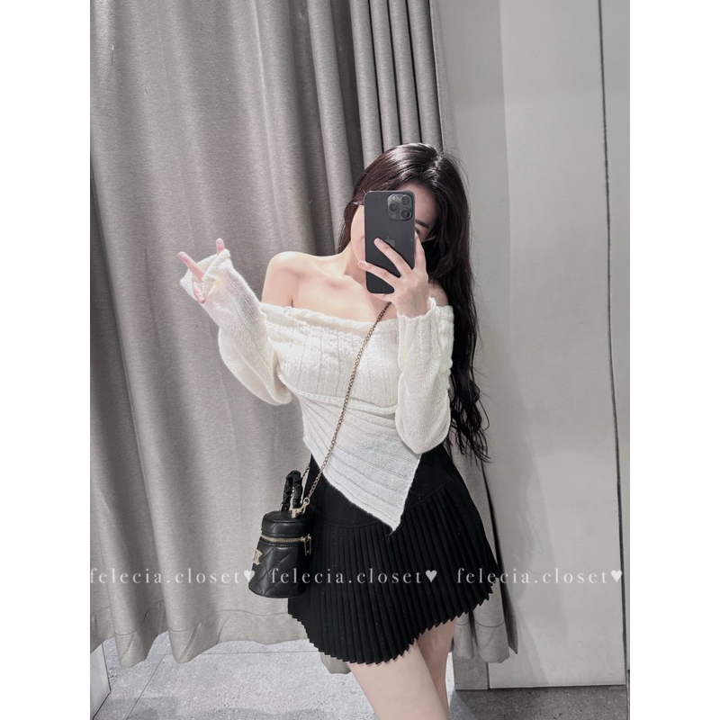 Áo len trễ vai vạt nhọn
