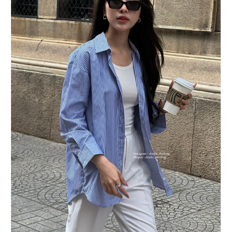 𝐒𝐭𝐫𝐢𝐩𝐞𝐝 𝐨𝐯𝐞𝐫𝐬𝐢𝐳𝐞 𝐒𝐡𝐢𝐫𝐭𝐬 - Sơ Mi Basic Kate