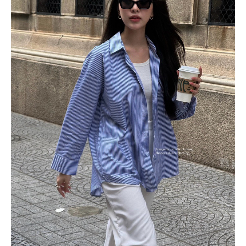 𝐒𝐭𝐫𝐢𝐩𝐞𝐝 𝐨𝐯𝐞𝐫𝐬𝐢𝐳𝐞 𝐒𝐡𝐢𝐫𝐭𝐬 - Sơ Mi Basic Kate