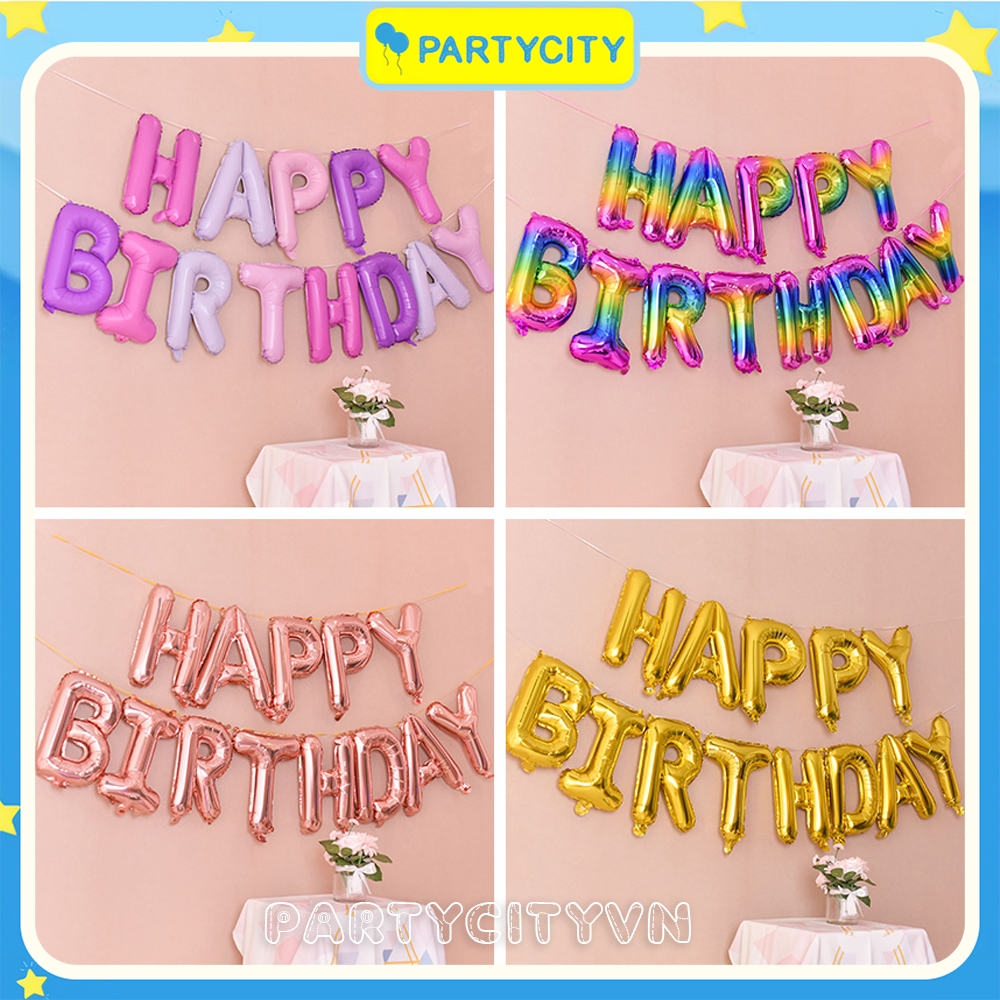 Bộ Bong Bóng 16inch Hình Chữ HAPPY Birthday Nhiều Màu Sắc Trang Trí Tiệc Sinh Nhật Cho Bé Party City