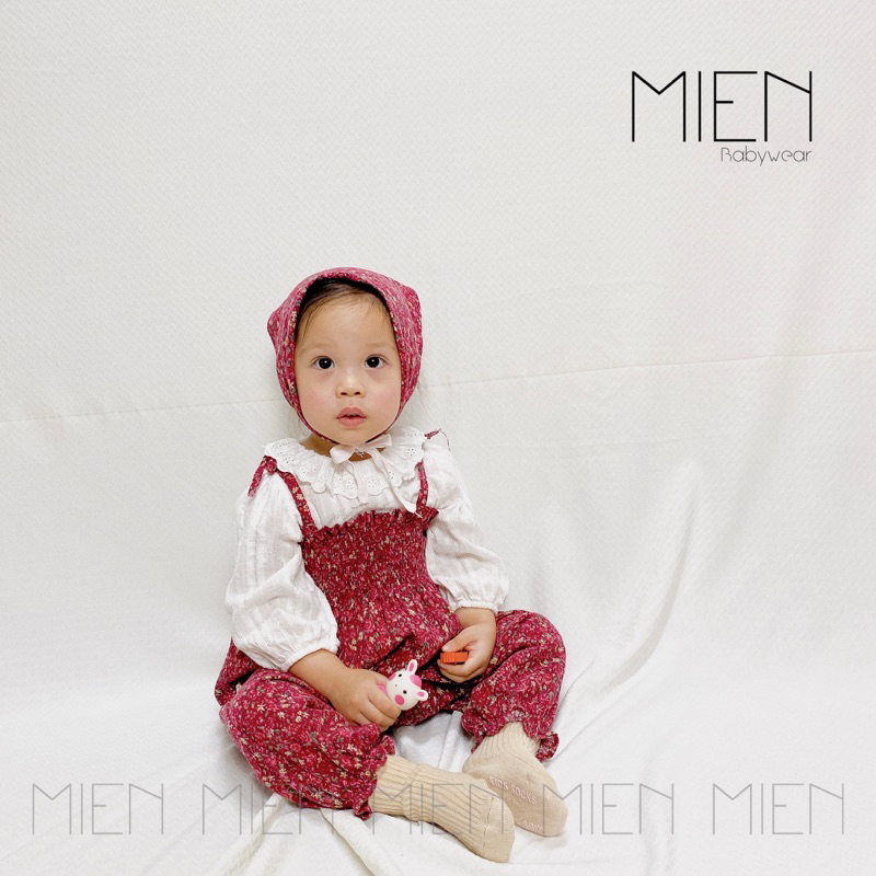 Set yếm dài nhún ngực kèm khăn tam giác MIEN cho bé