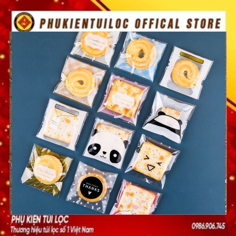 Set 100 Túi đựng bánh cookie/ bánh quy/ trà hoa DÁN MIỆNG 7x10cm mẫu ngẫu nhiên - Phukientuiloc.com
