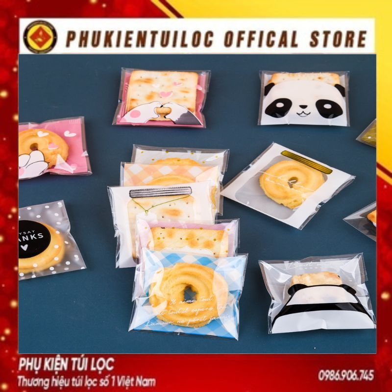 Set 100 Túi đựng bánh cookie/ bánh quy/ trà hoa DÁN MIỆNG 7x10cm mẫu ngẫu nhiên - Phukientuiloc.com