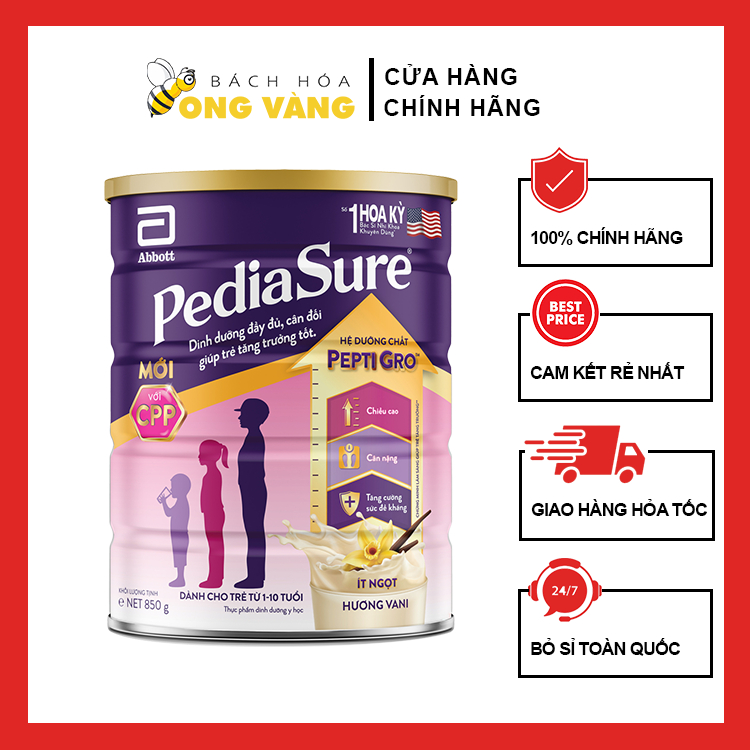 Sữa bột Pediasure Abbott Hoa Kỳ 850g, 1,6kg hương Vani, Date mới
