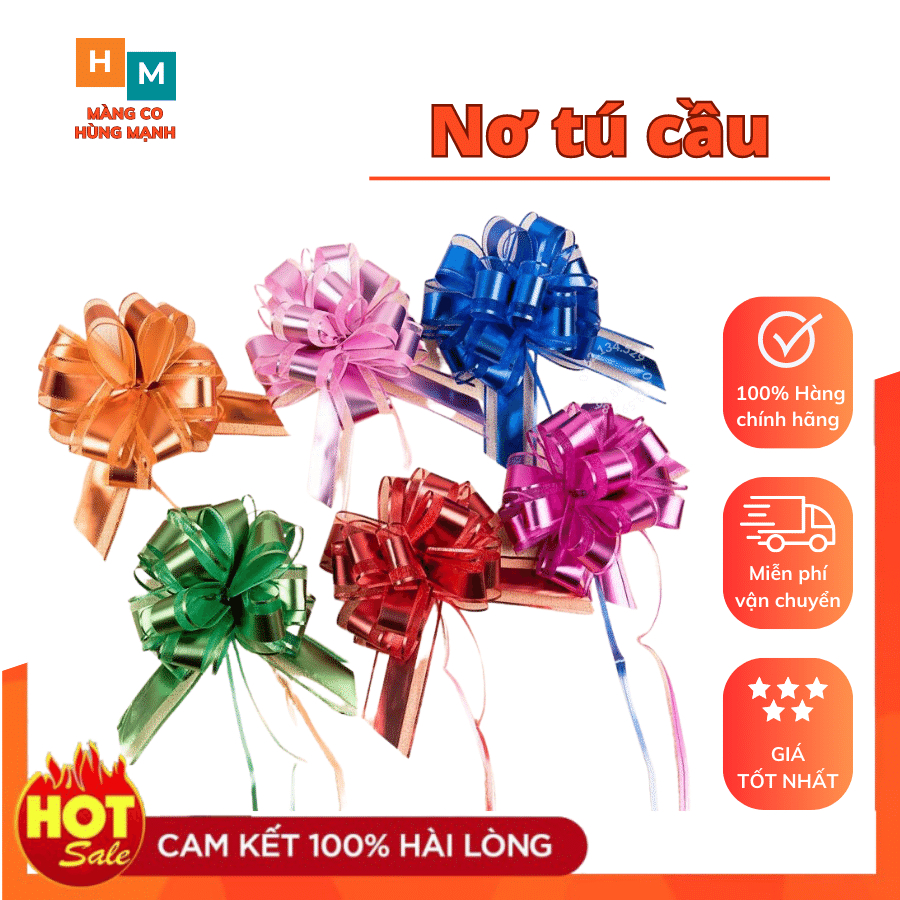 Nơ rút tú cầu, nơ rút gói quà trang trí giỏ quà, xe hoa nhiều màu cực sang trọng