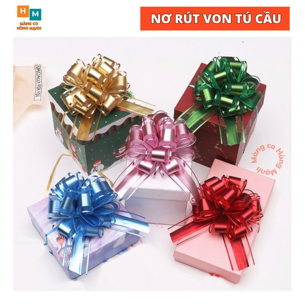Nơ rút tú cầu, nơ rút gói quà trang trí giỏ quà, xe hoa nhiều màu cực sang trọng