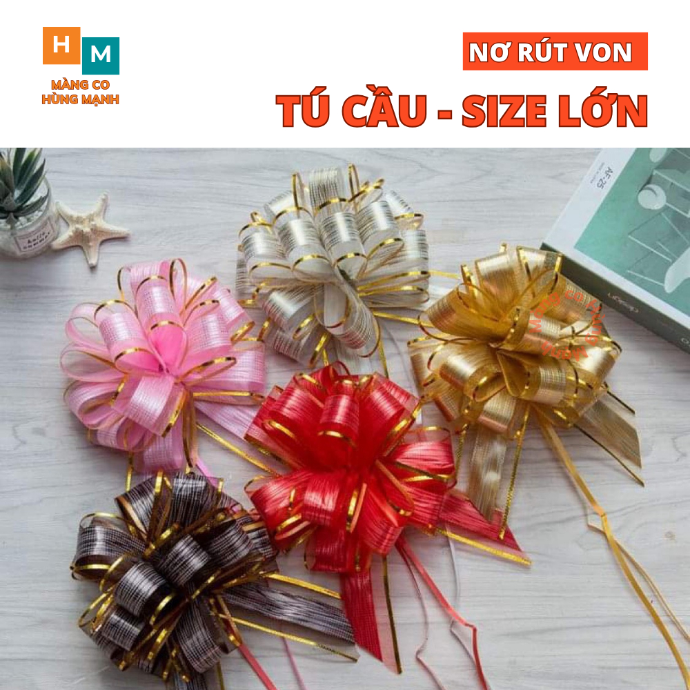 Nơ rút tú cầu, nơ rút gói quà trang trí giỏ quà, xe hoa nhiều màu cực sang trọng