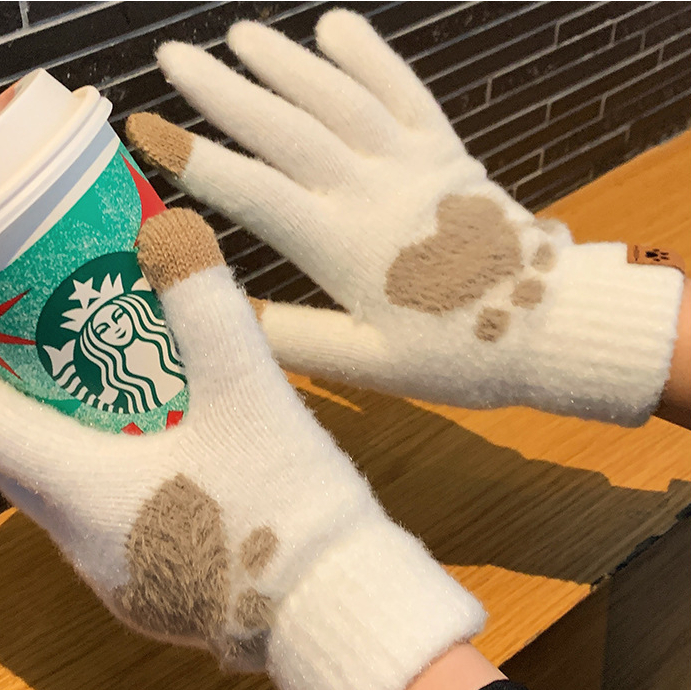 Găng Tay Len Nhung Hình Chân Mèo Giữ Ấm Mùa Đông Có Thể Sử Dụng Màn Hình Cảm Ứng GT04