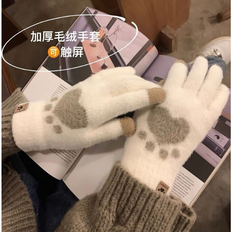 Găng Tay Len Nhung Hình Chân Mèo Giữ Ấm Mùa Đông Có Thể Sử Dụng Màn Hình Cảm Ứng GT04