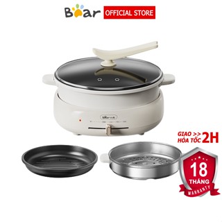Nồi lẩu điện đa năng 4L Bear Nồi lẩu nướng hấp 3in1, Lẩu, Nướng, Rán, Chiên, Xào - Hàng chính hãng