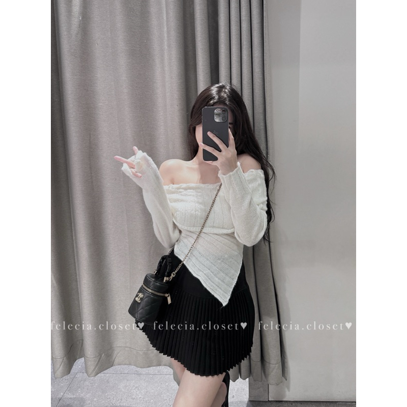 Áo len trễ vai vạt nhọn