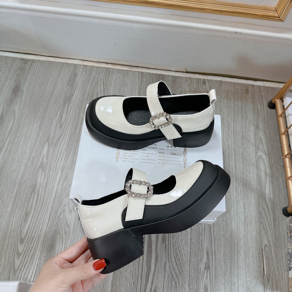 Giày da lười nữ mũi tròn phong cách da cao cấp