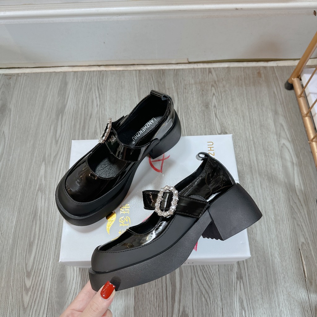 Giày da lười nữ mũi tròn phong cách da cao cấp