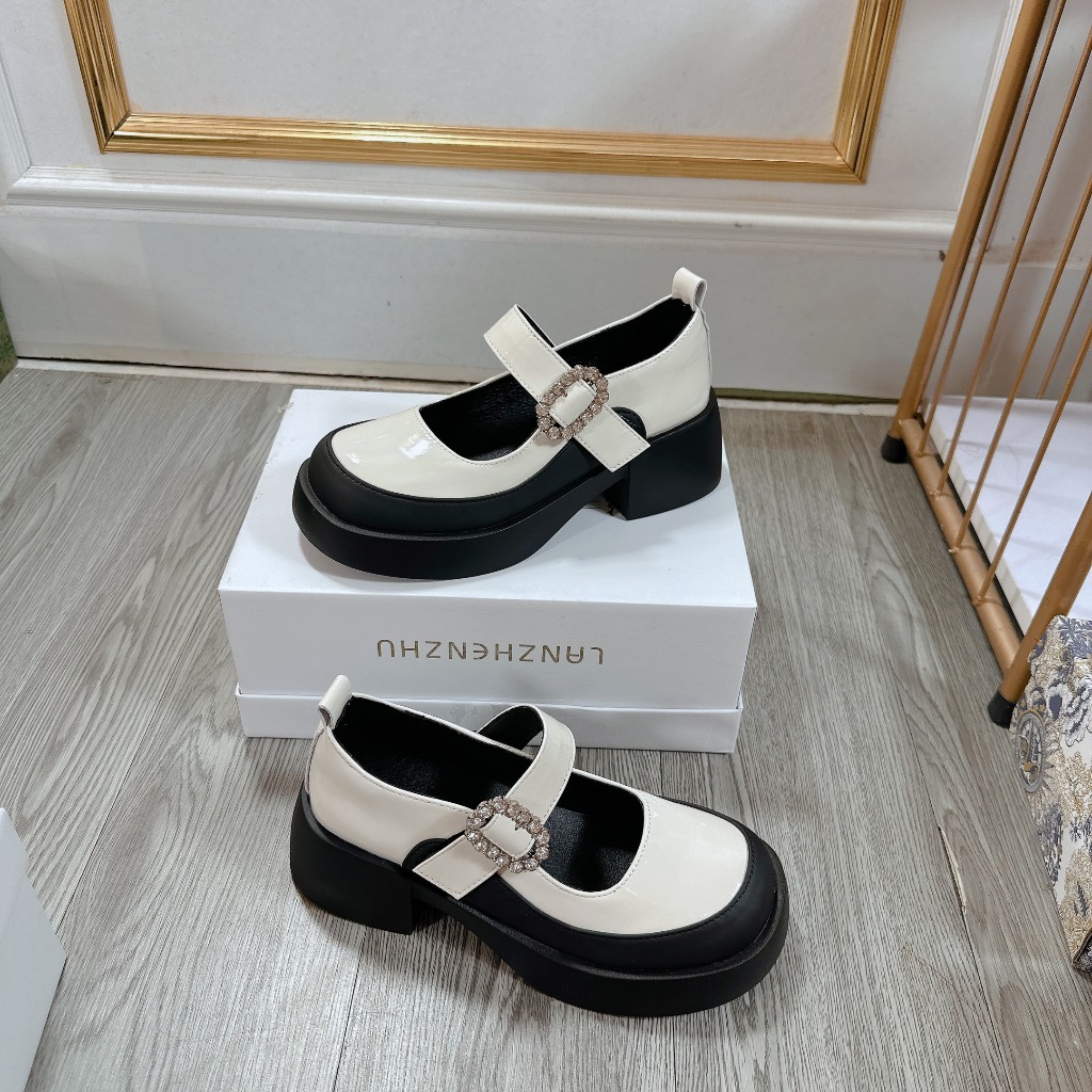 Giày da lười nữ mũi tròn phong cách da cao cấp