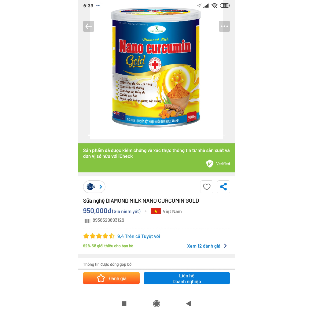 Sữa nghệ Nano Curcumin Gold.