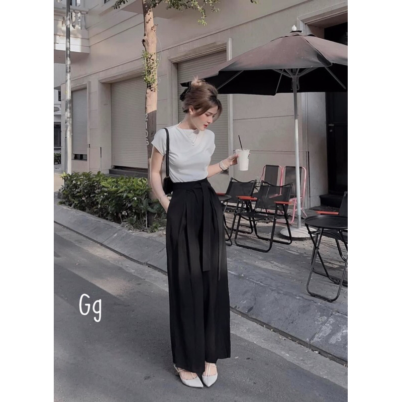 Set Bộ Công Sở Áo Thun Gân + Quần Tây Dài Kèm Dây Tuyết Mưa dày Mịn Đẹp MaM