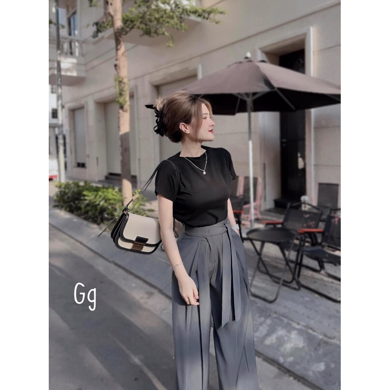 Set Bộ Công Sở Áo Thun Gân + Quần Tây Dài Kèm Dây Tuyết Mưa dày Mịn Đẹp MaM