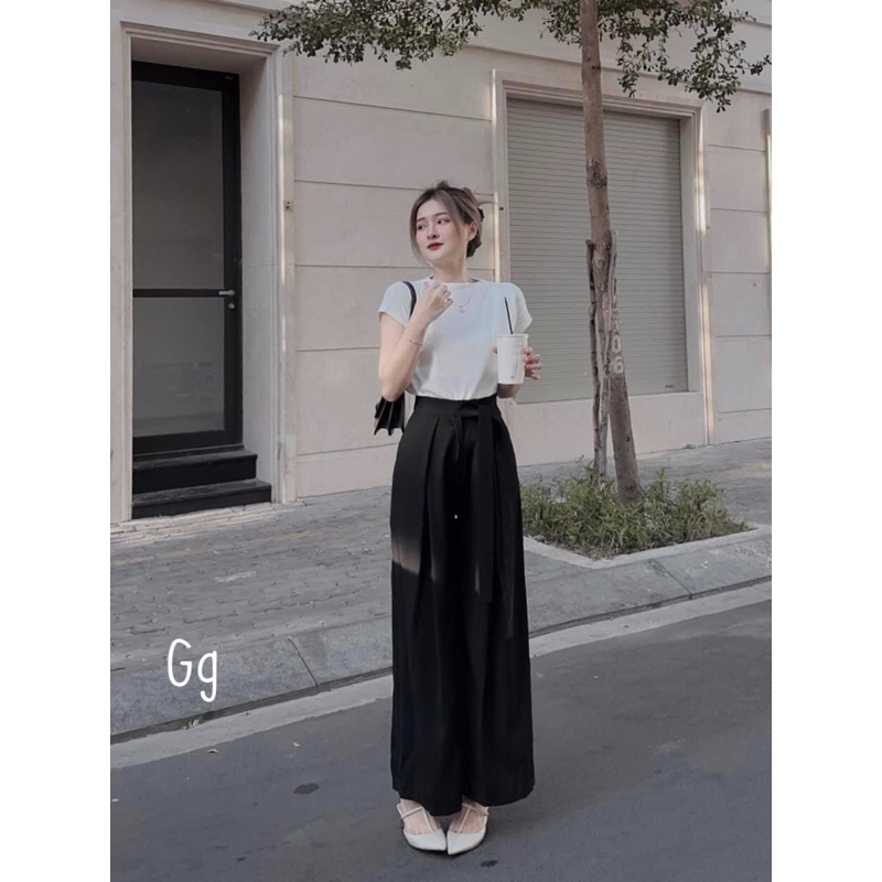 Set Bộ Công Sở Áo Thun Gân + Quần Tây Dài Kèm Dây Tuyết Mưa dày Mịn Đẹp MaM