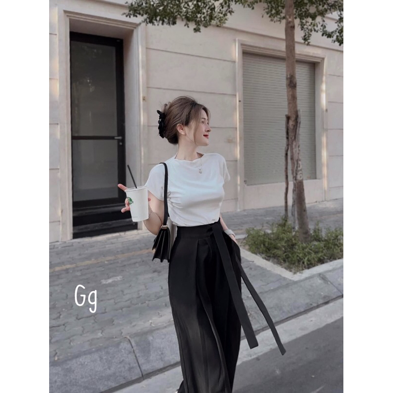 Set Bộ Công Sở Áo Thun Gân + Quần Tây Dài Kèm Dây Tuyết Mưa dày Mịn Đẹp MaM