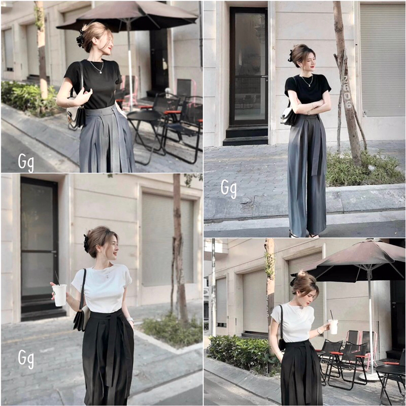 Set Bộ Công Sở Áo Thun Gân + Quần Tây Dài Kèm Dây Tuyết Mưa dày Mịn Đẹp MaM