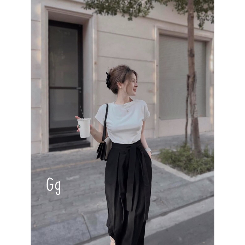 Set Bộ Công Sở Áo Thun Gân + Quần Tây Dài Kèm Dây Tuyết Mưa dày Mịn Đẹp MaM