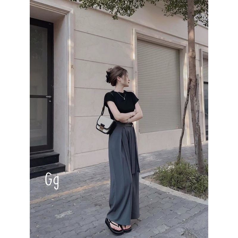 Set Bộ Công Sở Áo Thun Gân + Quần Tây Dài Kèm Dây Tuyết Mưa dày Mịn Đẹp MaM